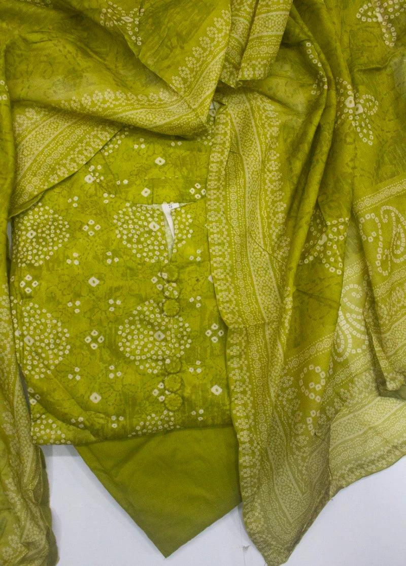 3 Piece Printed Stitched Parrot Green Color Lawn Shirt with Farshi Shalwar & Dupatta