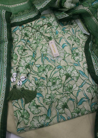3 Piece Printed Stitched Green Color Lawn Shirt with Farshi Shalwar & Dupatta