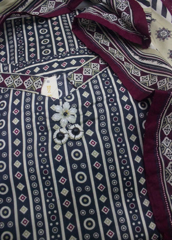 3 Piece Printed Stitched MultiColor Lawn Shirt with Farshi Shalwar & Dupatta