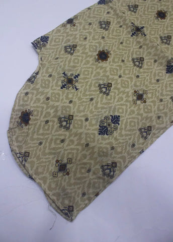 3 Piece Printed Stitched Beige Color Cotton Shirt with Farshi Shalwar & Dupatta