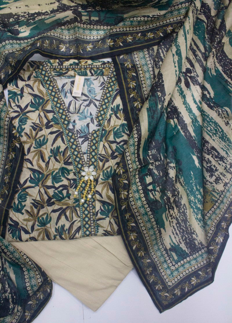 3 Piece Printed Stitched MultiColor Lawn Shirt with Farshi Shalwar & Dupatta