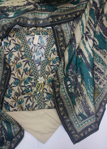 3 Piece Printed Stitched MultiColor Lawn Shirt with Farshi Shalwar & Dupatta