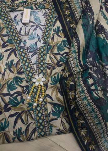 3 Piece Printed Stitched MultiColor Lawn Shirt with Farshi Shalwar & Dupatta