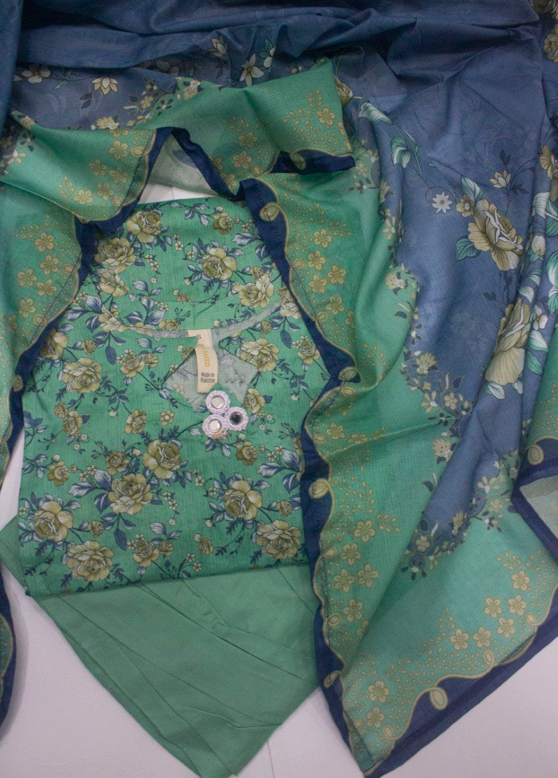 3 Piece Printed Stitched Seafoam Green Color Lawn Shirt with Farshi Shalwar & Dupatta