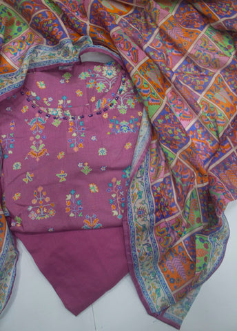 3 Piece Printed Stitched Pink Color Lawn Shirt with Farshi Shalwar & Dupatta