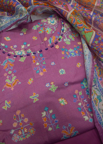 3 Piece Printed Stitched Pink Color Lawn Shirt with Farshi Shalwar & Dupatta