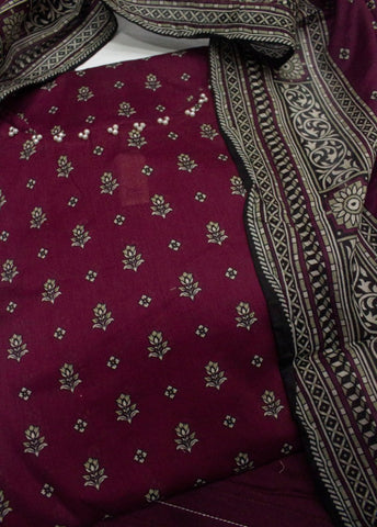 3 Piece Printed Stitched Maroon Color Lawn Shirt with Farshi Shalwar & Dupatta