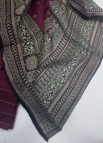 3 Piece Printed Stitched Maroon Color Lawn Shirt with Farshi Shalwar & Dupatta