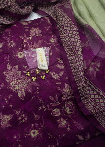 3 Piece Printed Stitched Margenta Color Lawn Shirt with Farshi Shalwar & Dupatta