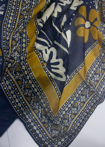3 Piece Printed Stitched Navy Blue Color Lawn Shirt with Farshi Shalwar & Dupatta