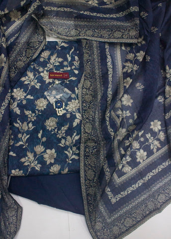 3 Piece Printed Stitched Color Lawn Shirt with Farshi Shalwar & Dupatta