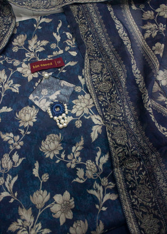 3 Piece Printed Stitched Color Lawn Shirt with Farshi Shalwar & Dupatta