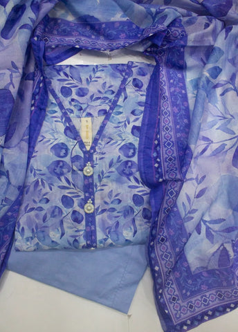 3 Piece Printed Stitched MultiColor Lawn Shirt with Farshi Shalwar & Dupatta