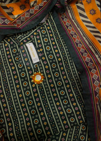3 Piece Printed Stitched MultiColor Cotton Shirt with Farshi Shalwar & Dupatta