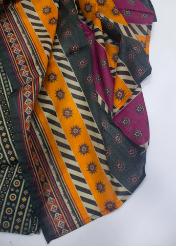 3 Piece Printed Stitched MultiColor Cotton Shirt with Farshi Shalwar & Dupatta