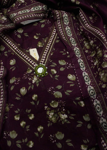 3 Piece Printed Stitched Plum Color Lawn Shirt with Farshi Shalwar & Dupatta