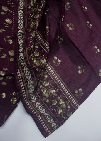 3 Piece Printed Stitched Plum Color Lawn Shirt with Farshi Shalwar & Dupatta