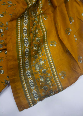 3 Piece Printed Stitched Honey Orange Color Lawn Shirt with Farshi Shalwar & Dupatta