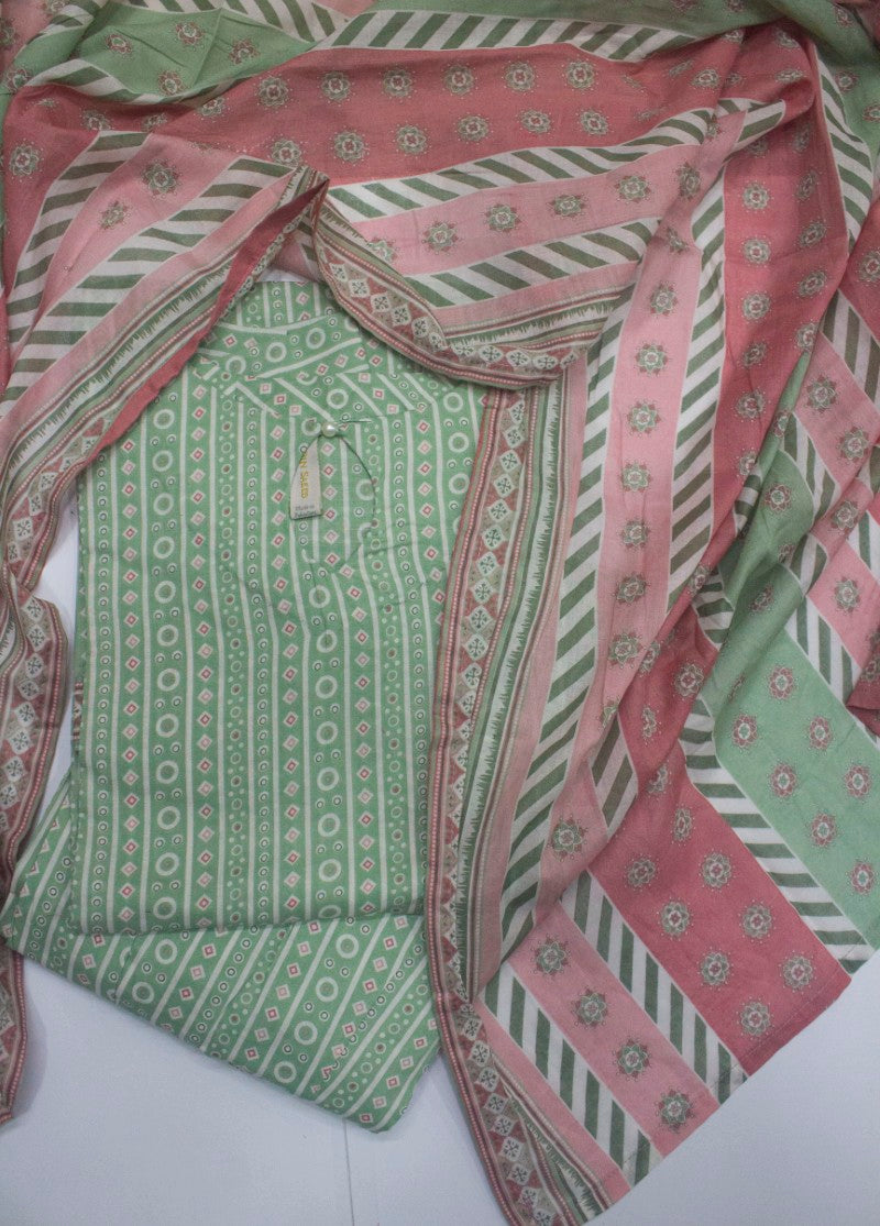 3 Piece Printed Stitched Lime Green Color Lawn Shirt with Farshi Shalwar & Dupatta