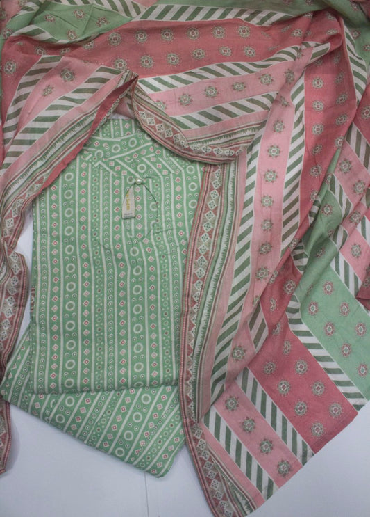 3 Piece Printed Stitched Lime Green Color Lawn Shirt with Farshi Shalwar & Dupatta