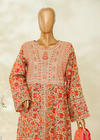 3 Piece MultiColor Embroidered Lawn Frock withTrouser & Dupatta