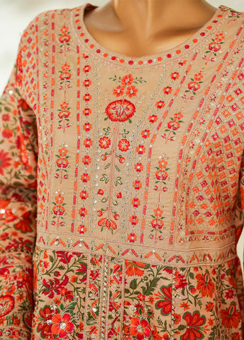 3 Piece MultiColor Embroidered Lawn Frock withTrouser & Dupatta