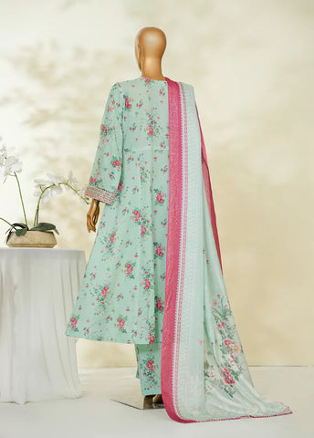 3 Piece Turquoise Color Embroidered Lawn Frock withTrouser & Dupatta