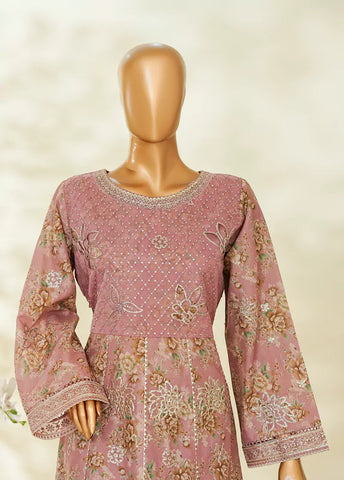 3 Piece Muave Color Embroidered Lawn Frock withTrouser & Dupatta