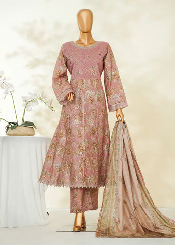 3 Piece Muave Color Embroidered Lawn Frock withTrouser & Dupatta