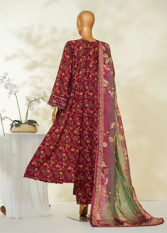 3 Piece Maroon Color Embroidered Lawn Frock withTrouser & Dupatta