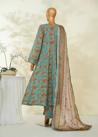 3 Piece Turquoise Color Embroidered Lawn Frock withTrouser & Dupatta