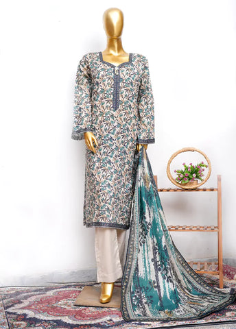 3 Piece Printed Stitched MultiColor Lawn Shirt with Trouser & Dupatta