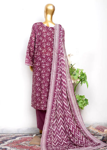 3 Piece Printed Stitched Margenta Color Lawn Shirt with Trouser & Dupatta