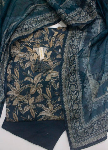 3 Piece Printed Stitched Teal Color Lawn Shirt with Trouser & Dupatta