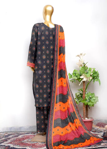 3 Piece Printed Stitched Black Color Lawn Shirt with Trouser & Dupatta