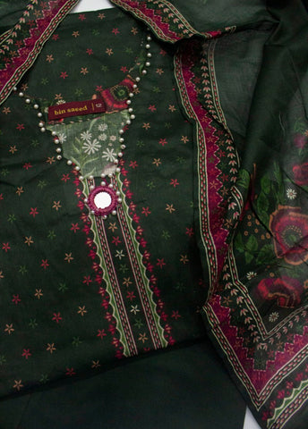 3 Piece Printed Stitched Bottle Green Color Lawn Shirt with Trouser & Dupatta