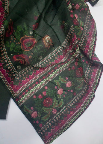 3 Piece Printed Stitched Bottle Green Color Lawn Shirt with Trouser & Dupatta