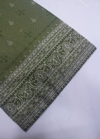 3 Piece Printed Stitched Olive Green Color Cotton Shirt with Trouser & Dupatta