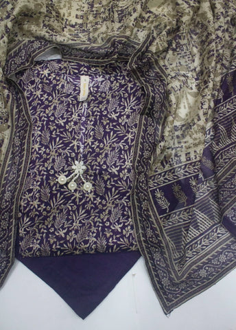 3 Piece Printed Stitched Purple Color Lawn Shirt with Trouser & Dupatta