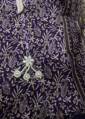 3 Piece Printed Stitched Purple Color Lawn Shirt with Trouser & Dupatta
