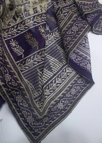 3 Piece Printed Stitched Purple Color Lawn Shirt with Trouser & Dupatta