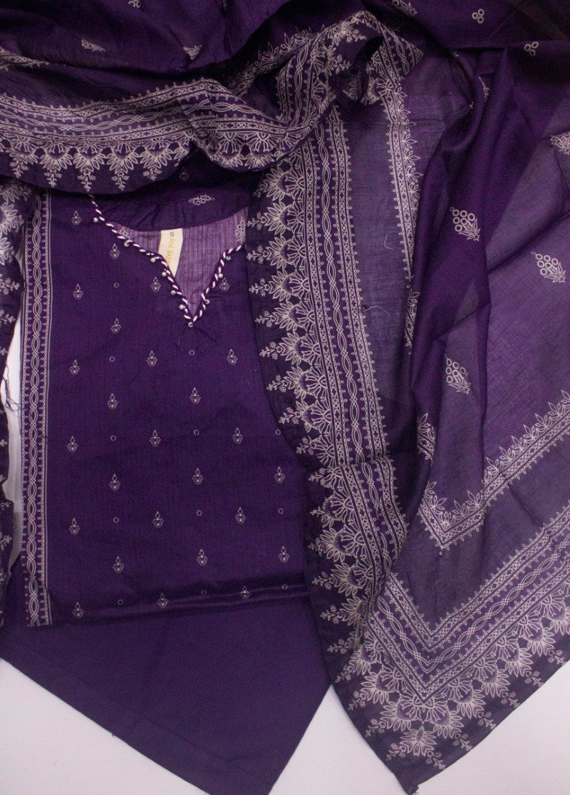 3 Piece Printed Stitched Purple Color Lawn Shirt with Trouser & Dupatta
