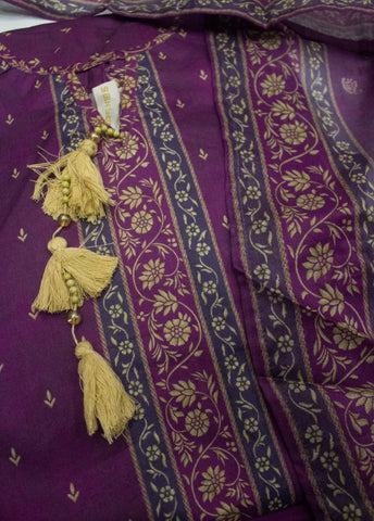 3 Piece Printed Stitched Margenta Color Cotton Shirt with Trouser & Dupatta
