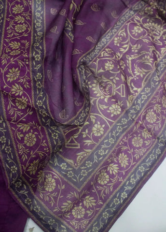 3 Piece Printed Stitched Margenta Color Cotton Shirt with Trouser & Dupatta