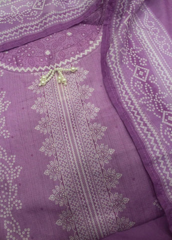 3 Piece Printed Stitched Lilac Color Cotton Shirt with Trouser & Dupatta