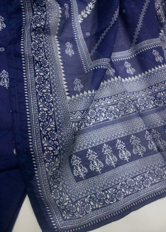 3 Piece Printed Stitched Navy Blue Color Lawn Shirt with Trouser & Dupatta