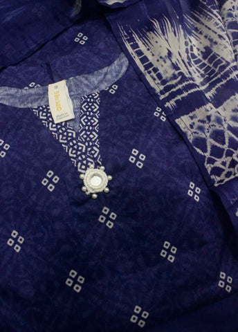 3 Piece Printed Stitched Ink Blue Color Cotton Shirt with Trouser & Dupatta