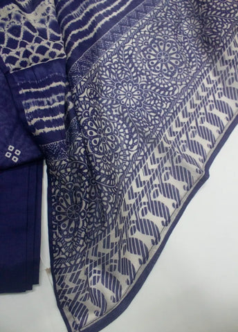 3 Piece Printed Stitched Ink Blue Color Cotton Shirt with Trouser & Dupatta