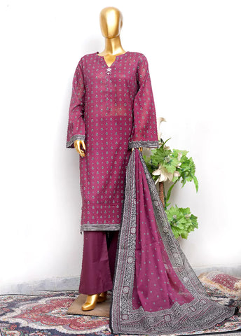 3 Piece Printed Stitched Hot Pink Color Lawn Shirt with Trouser & Dupatta