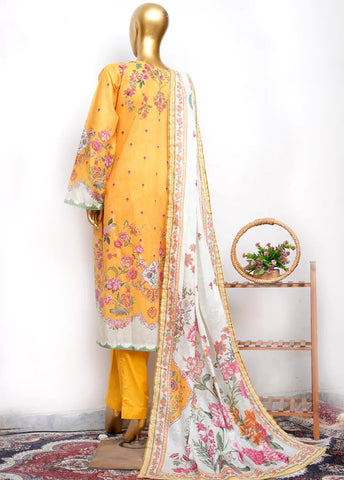3 Piece Printed Stitched Yellow Color Lawn Shirt with Trouser & Dupatta